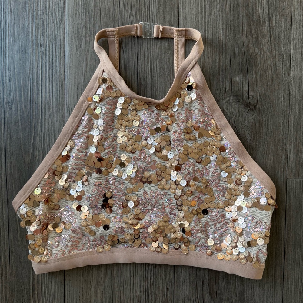 Body Wrappers Women’s Sequin Halter Top in Nude